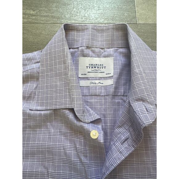 Charles Tyrwhitt Non Iron Classic Fit Purple Mens Dress Shirt Size 16.5 42 - Picture 2 of 3